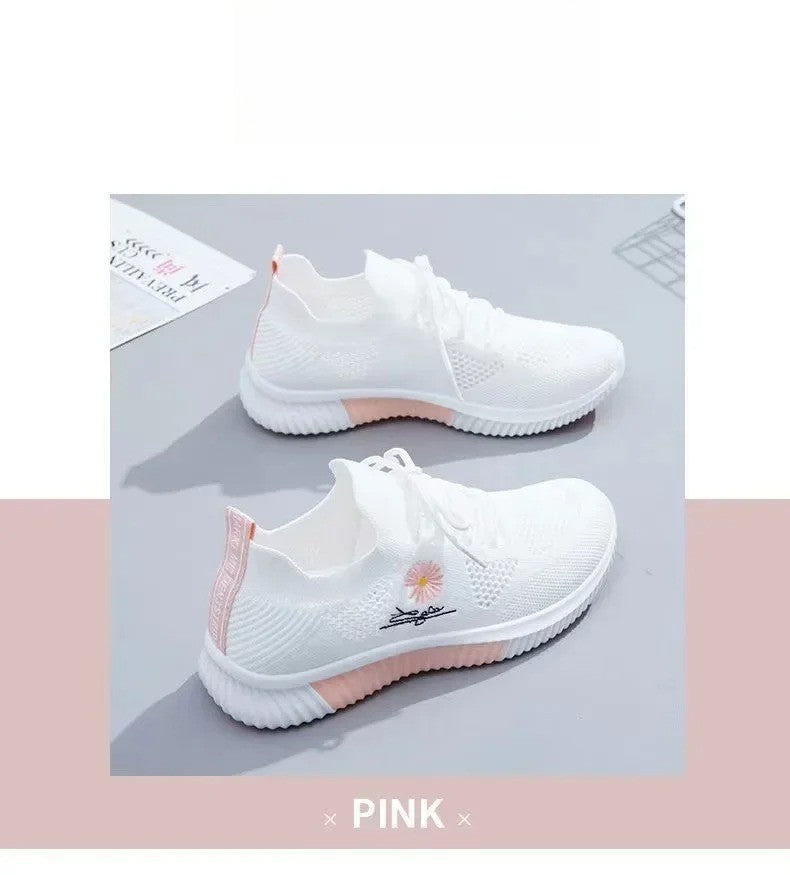 Spring and autumn seasonsLadies Knitted Sneakers Fashion Simple Lace-up Running Shoes Mesh Breathable Casual Female Students
