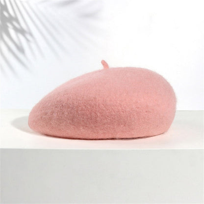 Women Girls Warm Wool Berets Hat Solid Color Retro Plain Cap All Matched Elegant French Artist Hat Lady Women Wool Berets