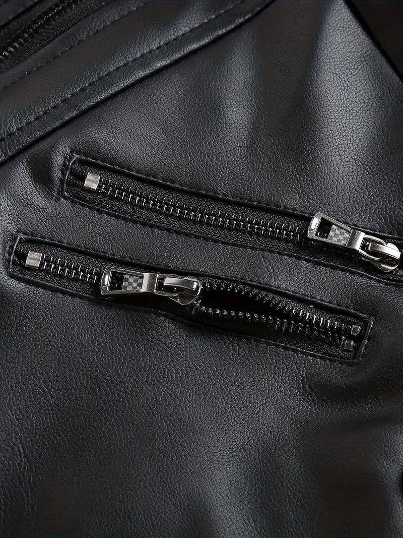 New Fake Two Pieces Motorcycle Leather Jackets Man Casual Fashion Motorcycle Coat Slim PU Lapel Jackets Autumn Leather Coat Male