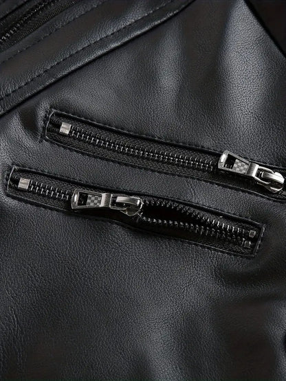 New Fake Two Pieces Motorcycle Leather Jackets Man Casual Fashion Motorcycle Coat Slim PU Lapel Jackets Autumn Leather Coat Male