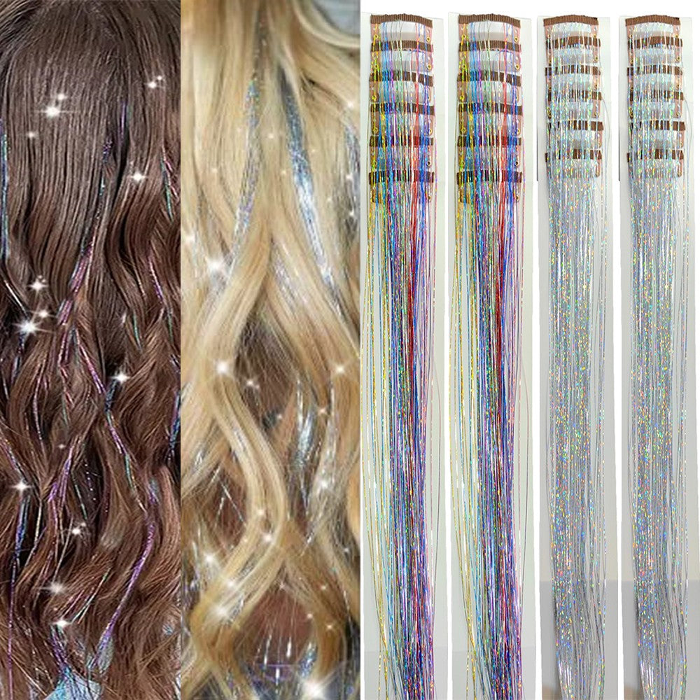 6 peças de extensões de cabelo com presilha Tinsel, pacote com 6 peças de Tinsel para cabelo de 20 polegadas, extensões de cabelo com glitter resistentes ao calor
