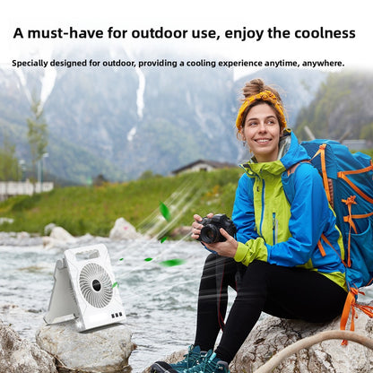 Powered Camping Solar Fan - Portable Rechargeable Handheld Fan with LED Light, Power Bank for Outdoor, Fishing, and Wild Camping