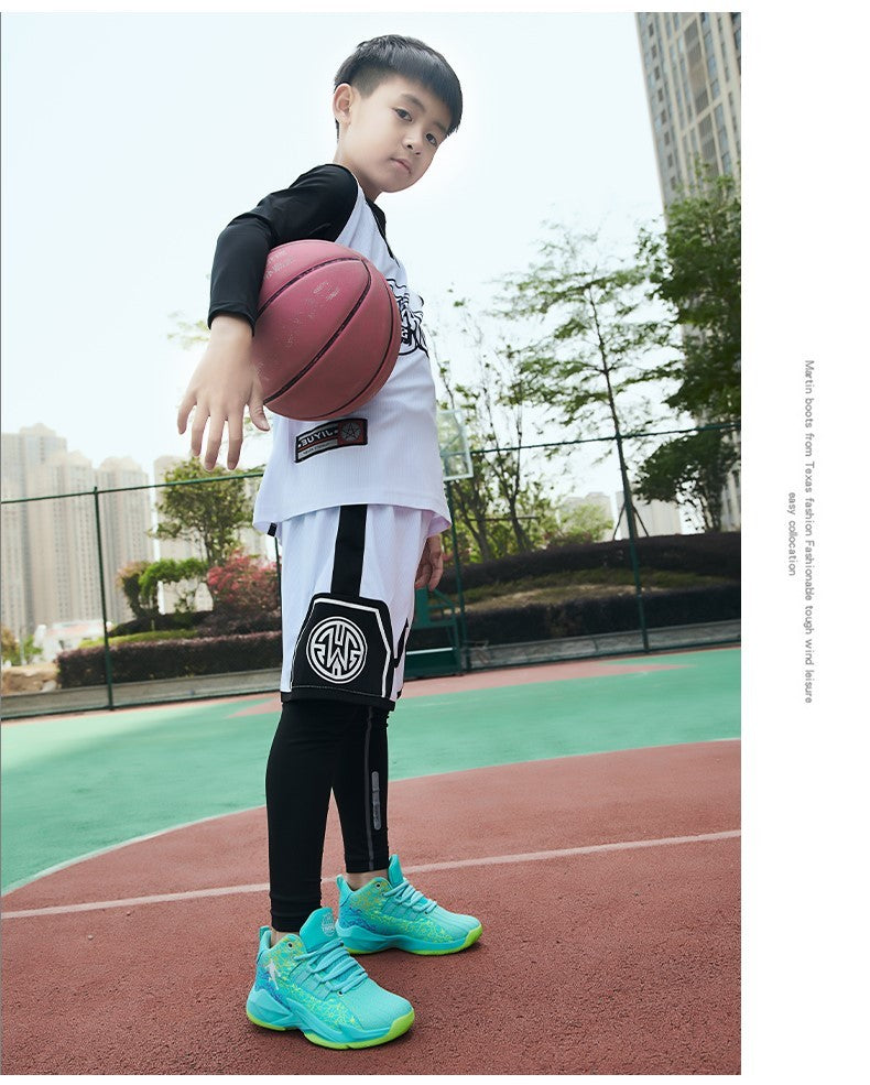 Children‘s Basketball Shoes Non-slip Breathable Basketball Training Sneakers Lace-up Boys Girls Basketball Boots Athletic Shoes