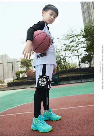 Children‘s Basketball Shoes Non-slip Breathable Basketball Training Sneakers Lace-up Boys Girls Basketball Boots Athletic Shoes