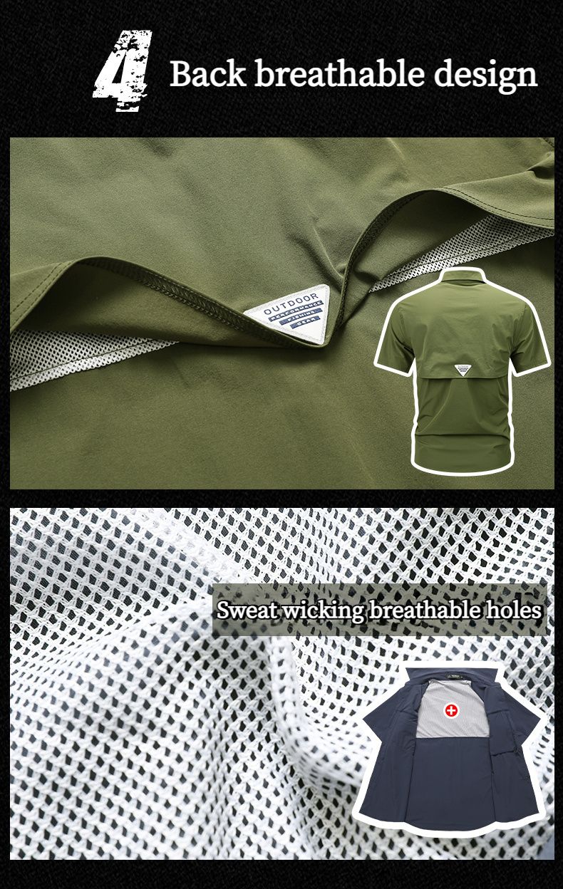 Men's Breathable Short Sleeve Shirt Men Casual Tactical Cargo Shirts Summer Quick Dry Hiking Work Shirts for Man Short-sleeved