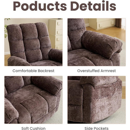 Oversized Swivel Rocker Recliner with Massage and Heat, 26" Extra Wide Manual Recliner for Adults & Big Man, Overstuffed Rocking