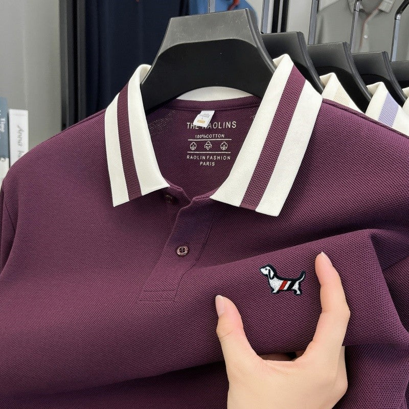 Men's 100% Cotton Original Design Printed Long Sleeved Polo Shirt Spring Autumn Simple Fashion Business Lapel T-shirt Men's Wear