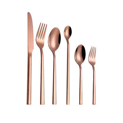 Conjunto de Talheres Ocidentais Pretos para Jantar 6 Peças Conjunto de Talheres de Aço Inoxidável Faca Garfo Colher de Chá de Gelo Conjunto Clássico de Talheres para Festa