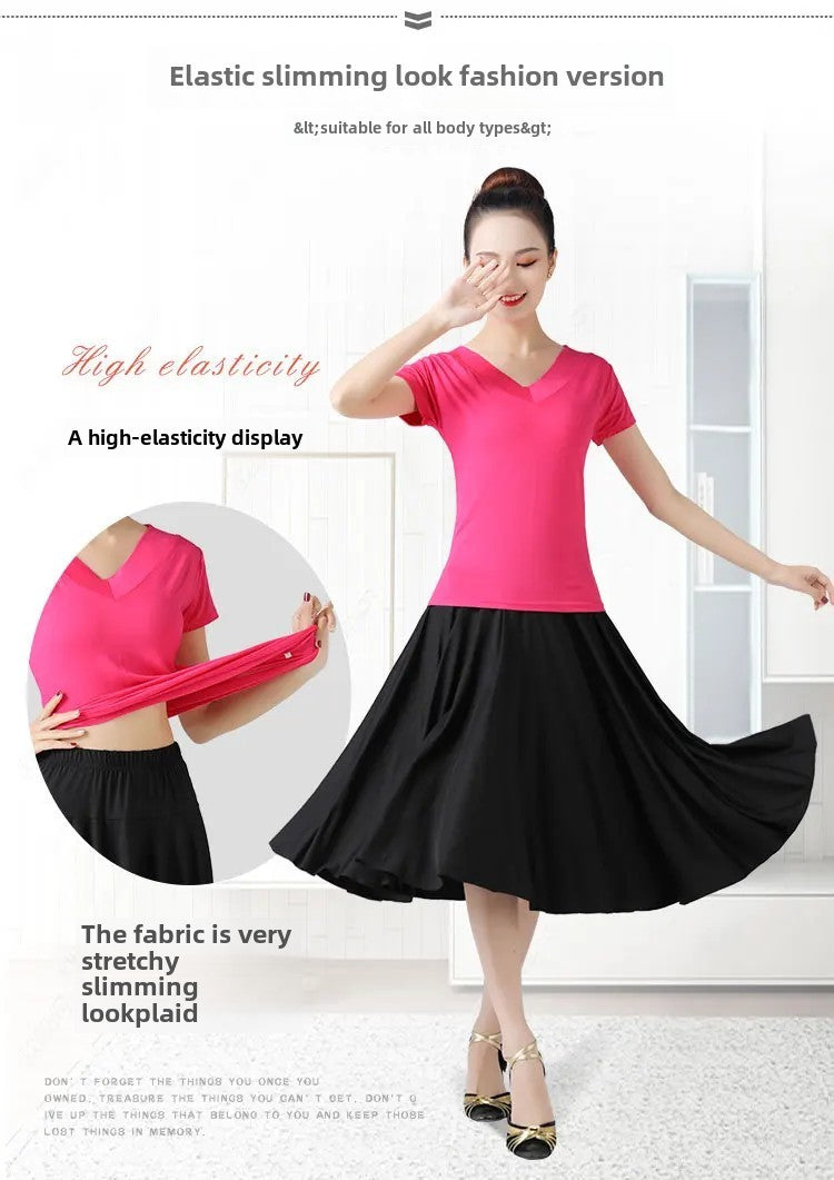 Plus Size Elegant Plus Size Women's Long Dress For Dancing And Commuting Stylish Square Dance Skirt With Wide Hemline For Soc...