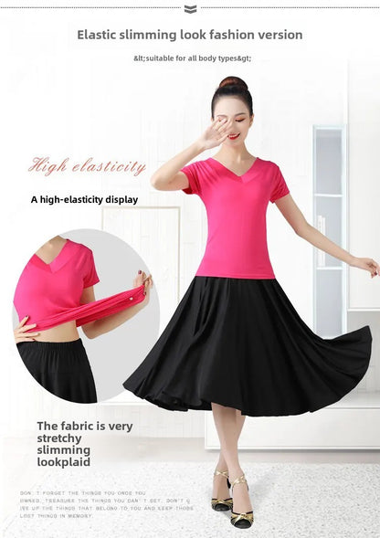 Plus Size Elegant Plus Size Women's Long Dress For Dancing And Commuting Stylish Square Dance Skirt With Wide Hemline For Soc...