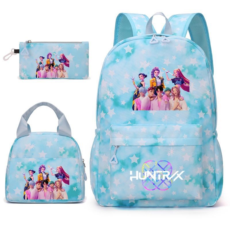 3pçs Mochilas K-pop Demon Hunters Desenho Animado Anime Escolar com Lancheira Mochilas Infantis Impermeáveis Presentes para Aluno