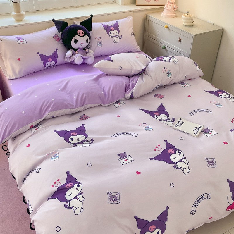 New Sanrio Hello Kitty Bedding Set Cotton Kuromi Melody Bedding Double Pillowcase Bed Linens Girl Dorm Bedclothes Home Textile