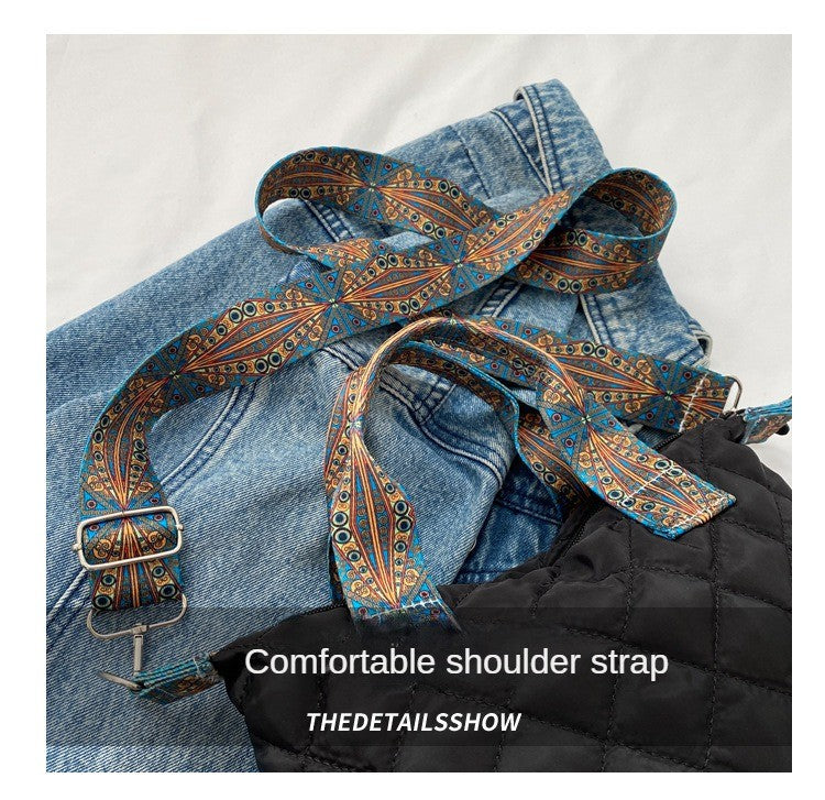 Women Wide Shoulder Belt Handbag Fall/Winter Rhombus Space Cotton Shoulder Bag Large Capacity All-Match Shopping Tote Bag