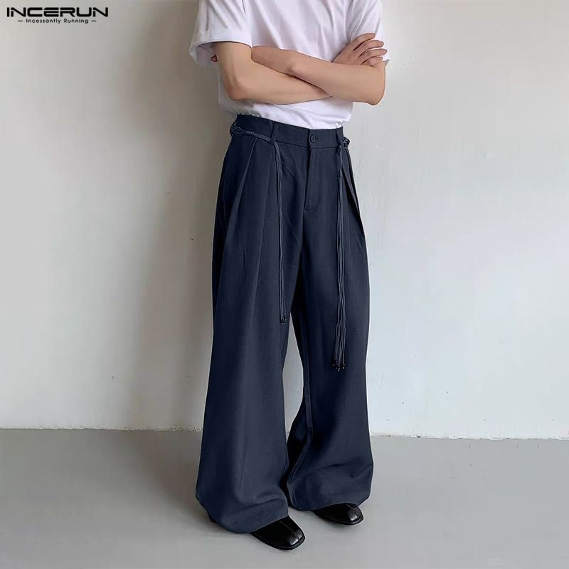 INCERUN Men Wide Leg Pants Solid Button Joggers Loose Casual Trousers Men Streetwear Korean Style Fashion Male Long Pants S-5XL