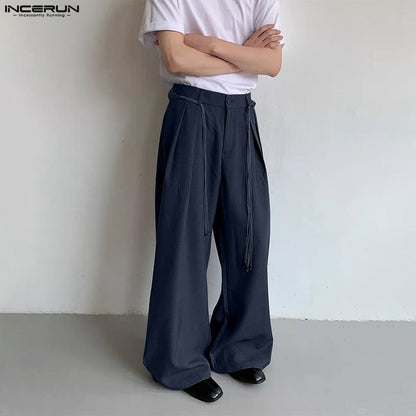 INCERUN Men Wide Leg Pants Solid Button Joggers Loose Casual Trousers Men Streetwear Korean Style Fashion Male Long Pants S-5XL