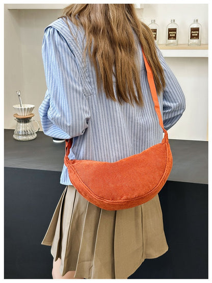 Solid Color Corduroy Women's Hobos Shoulder Bag Retro Casual Female Crossbody Bags Ladies Daily Travel Handbags Messenger Bag