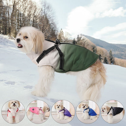 Jaqueta para Cães de Estimação com Arnês Inverno Quente Zíper nas Costas Casacos para Cães Pequenos, Médios e Grandes Roupas Refletivas Corta-vento Grossas