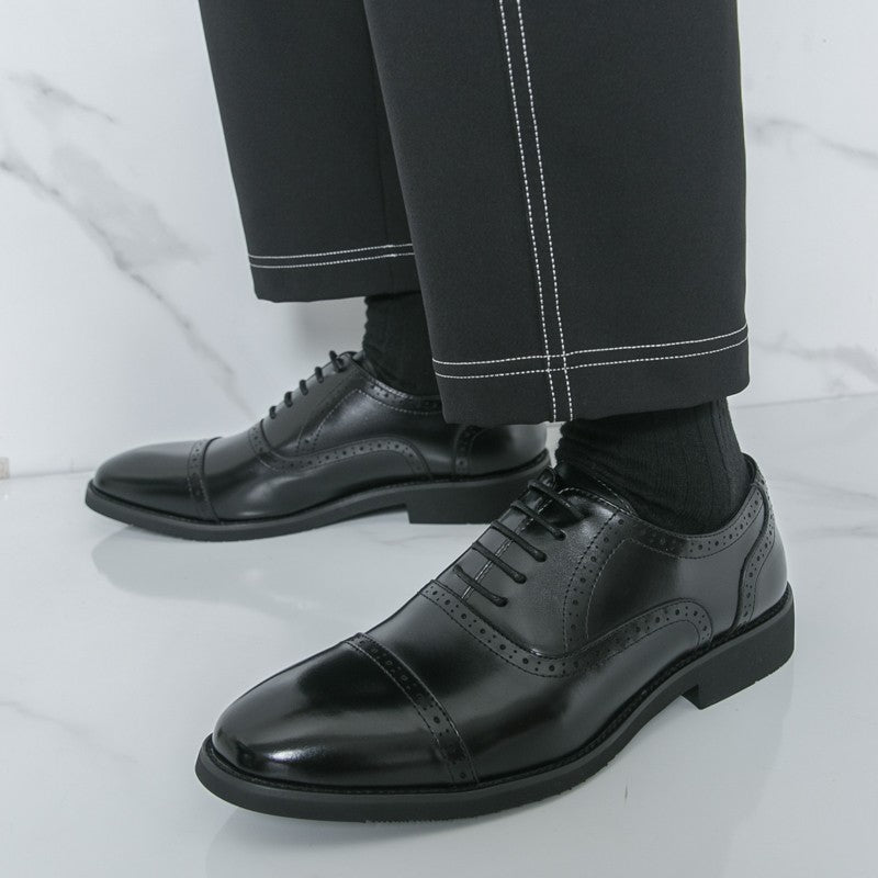 Men Oxford Shoes PU Solid Color Low Heel Classic Blok Carving Men Shoes Size 38-46