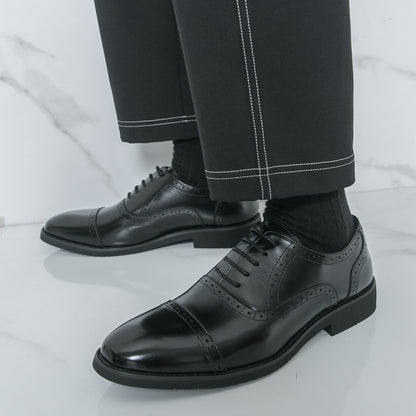 Men Oxford Shoes PU Solid Color Low Heel Classic Blok Carving Men Shoes Size 38-46