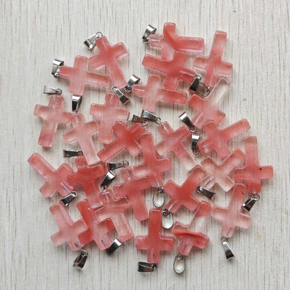 Wholesale 50pcs/lot Fashion Hot Sell Natural Stone Mixed Color Assort Cross Pendants Charms Fit Necklaces Jewelry Making