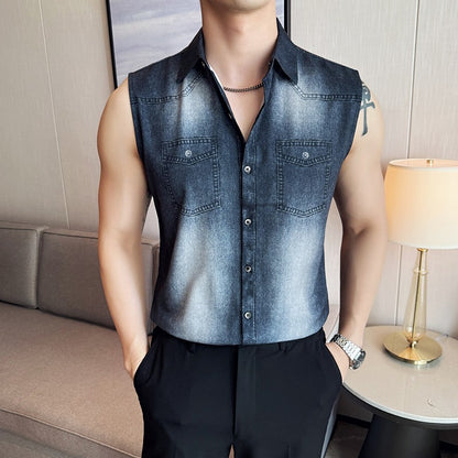 Men's Slim-Fit Sleeveless Denim Shirt Vest: WashedFabric Wrinkle-Free & Stylish Casual Wear? M-4XL