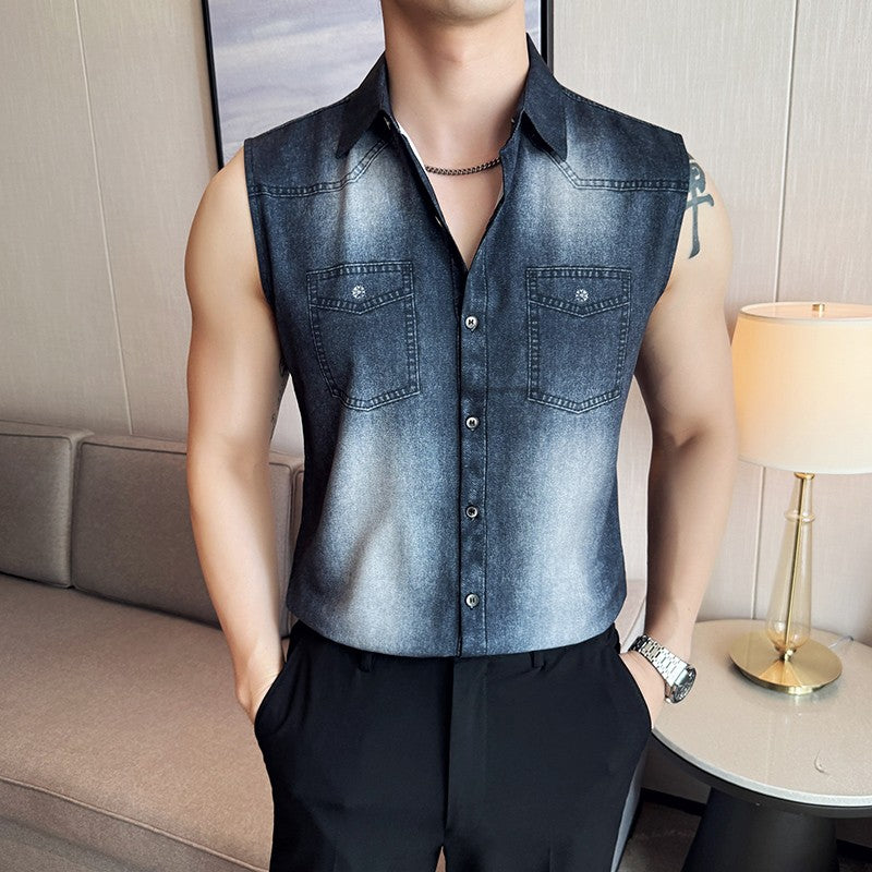 Men's Slim-Fit Sleeveless Denim Shirt Vest: WashedFabric Wrinkle-Free & Stylish Casual Wear? M-4XL