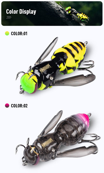 Kingdom Wasp Crawl Bait 4.2g 40mm 6.6g 48mm Iscas flutuantes biônicas de inseto artificiais de superfície para pesca de robalo, carpa e lúcio