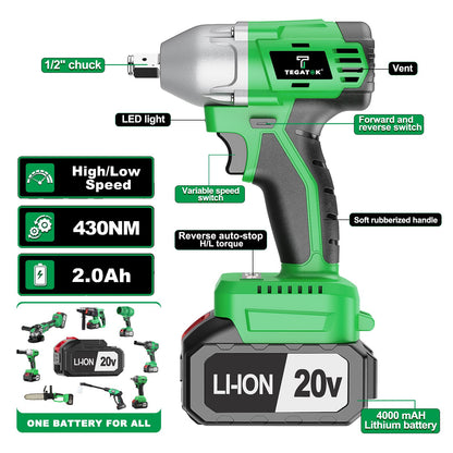 Chave Elétrica 3 EM 1 com Alto Torque 430Nm Chave Elétrica Sem Escovas para Ferramentas de Manutenção Automotiva Chave Sem Fio 20V Elétrica