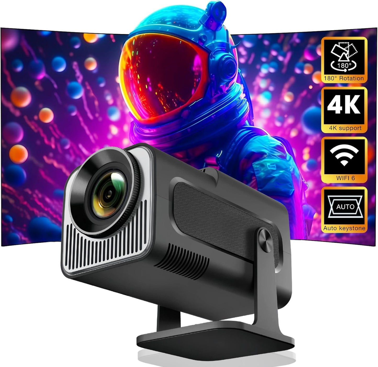 KaiAqua Mini Projetor HY320 NTV Android 13 com Amlogic S950D4 1080P 500 ANSI Lumens, WiFi Duplo, BT5.2 e Comando por Voz para Home Theater