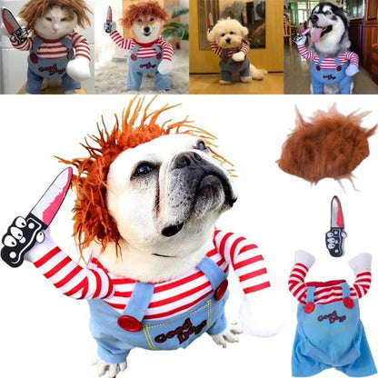 Roupa para cão de estimação engraçada de Chucky, Fantasia de Halloween para animais de estimação, Adereços assustadores, Fantasias para gatos