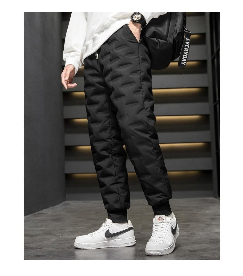 Men's Outdoor Casual down Trousers Windproof Waterproof Winter Warm Cotton Pants Dstring Waist Long Polyester Fiber