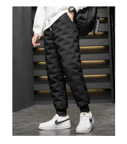 Men's Outdoor Casual down Trousers Windproof Waterproof Winter Warm Cotton Pants Dstring Waist Long Polyester Fiber