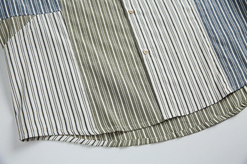 Stripe Splice Shirt Men Japnese Streetwear Fashion Loose Casual Long Sleeve Shirts Cityboy Oversize Cargo Shirts Blouses