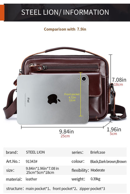 STEEL LION top layer cowhide men's single shoulder diagonal cross bag casual sports horizontal mobile phone bag genuine leather