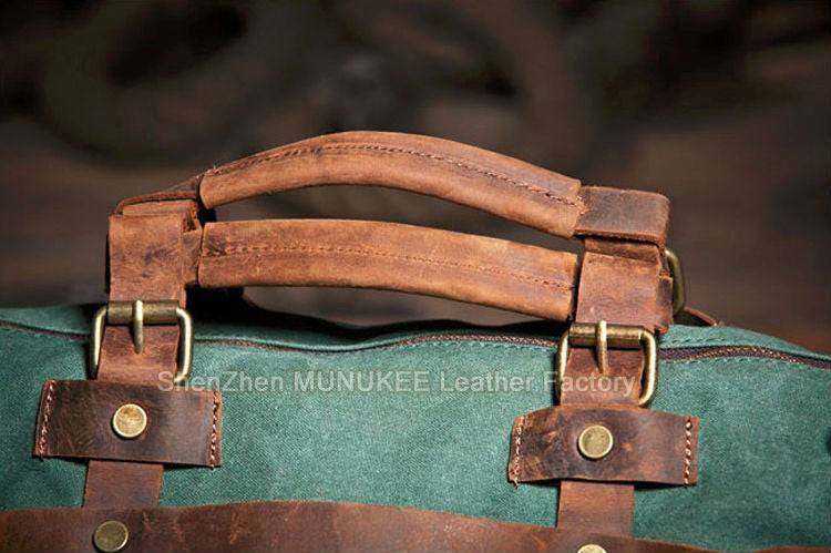 Vintage Military Canvas + Genuine Leather Men Shoulder Bag Sling Crossbody Bag Tote Handbag Men Canvas Messenger Bag  Leisure