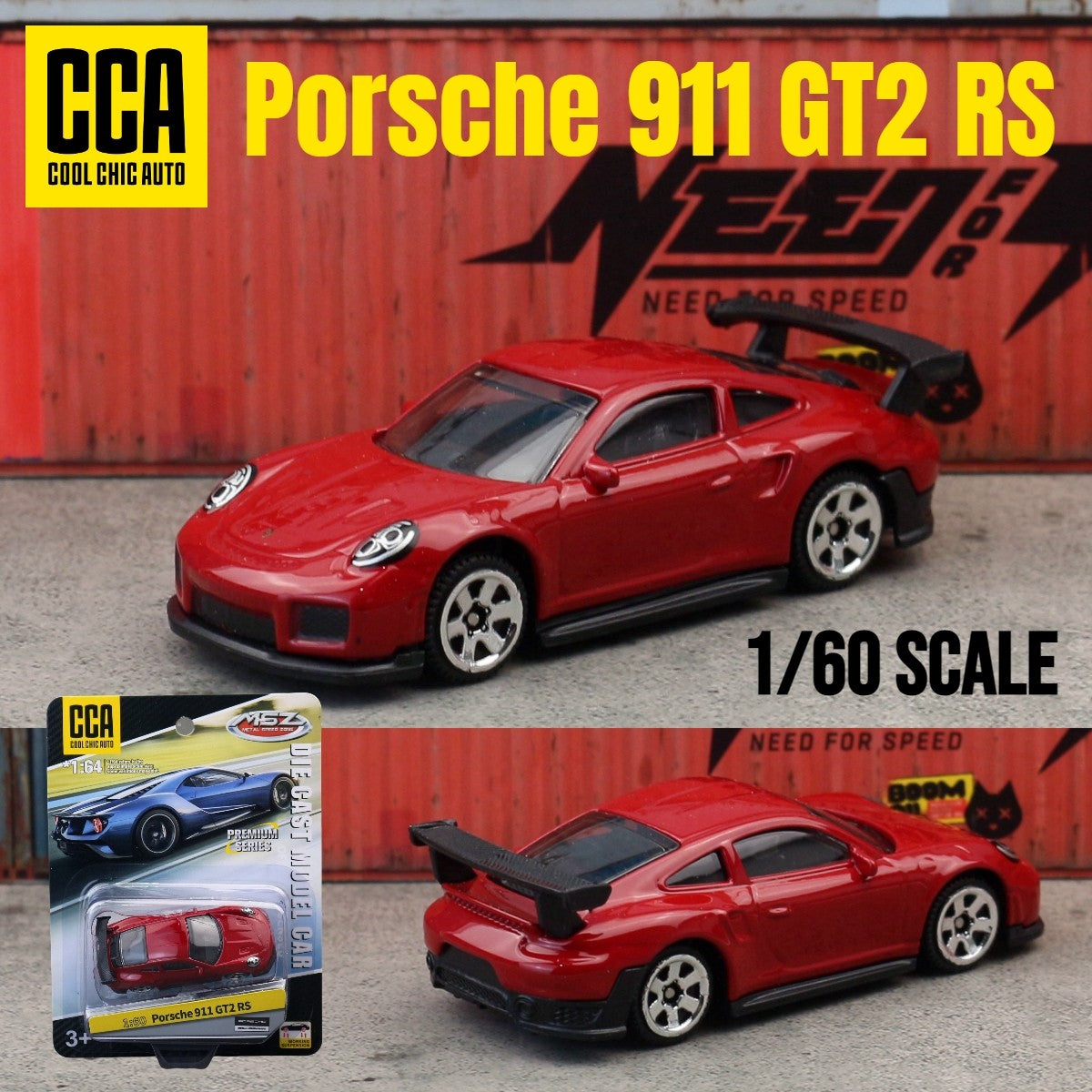 1/60 Porsche 911 GT2 RS Brinquedo Modelo Carro CCA MSZ 1:64 Miniatura Diecast Rodas Livres Coleção Adequada para Hot Wheels Presente Infantil