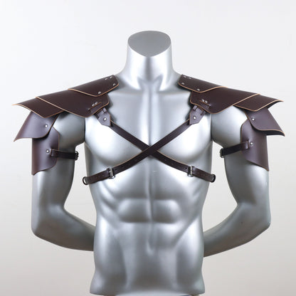Medieval Viking Armor Leather Shoulder Harness Renaissance Style Cosplay Accessory, Adjustable Straps, Cool and Handsome Theme