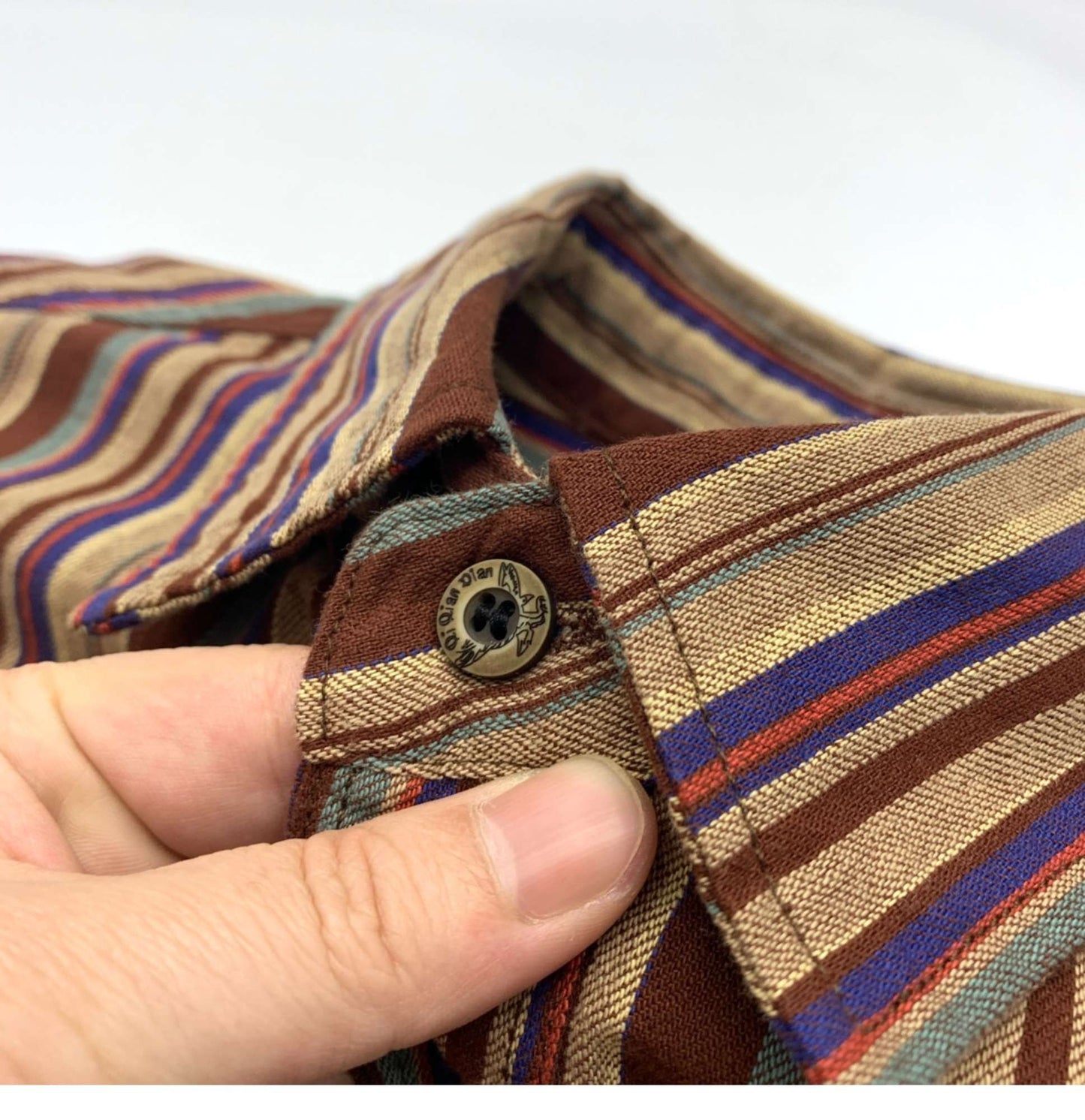 Amikaki Ethnic Style Men's Pure Cotton Colorful Stripes Shirt Loose Ancient Cargo Long Sleeved Shirt Jacket With Chest Pocket