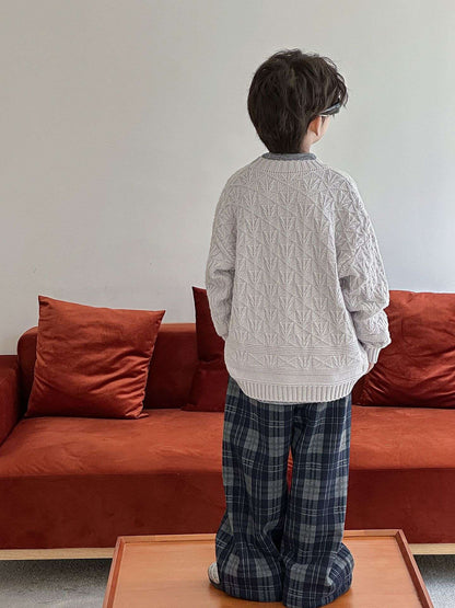 2025 Autumn Winter Cotton Boys Casual Pants Children Fleece-Lined Kids Plaid Loose Long Trouser Soft Warm 3-12 Years Outfit