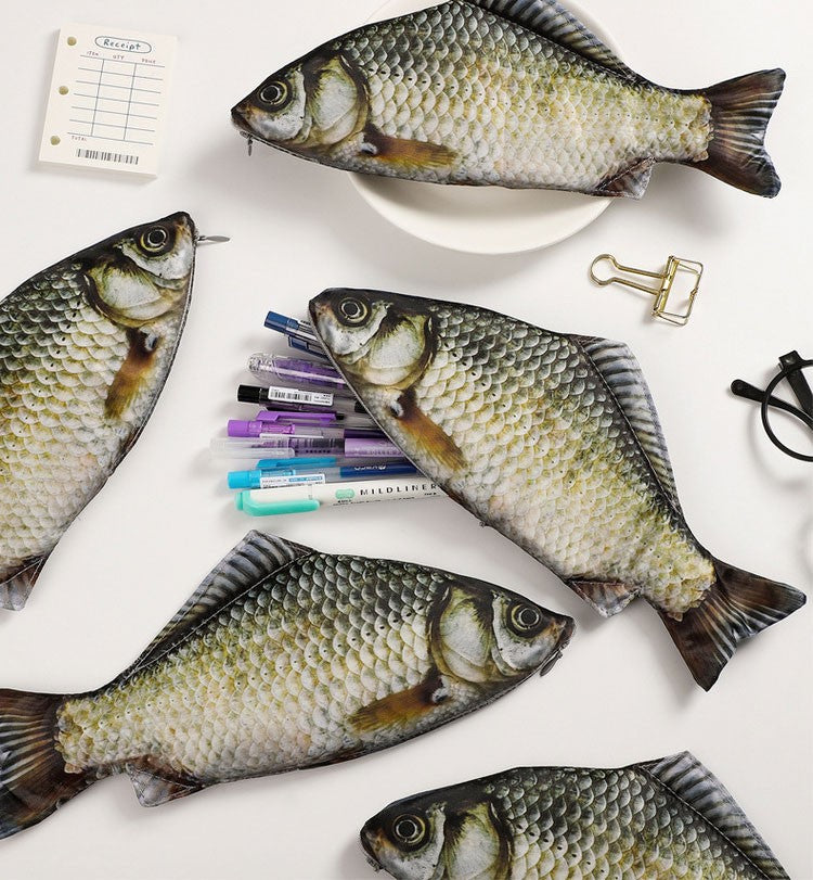 1pc Creative and Quirky Gift Simulated Fish Pen Bag Simulated Crucian Carp Stationery Bag