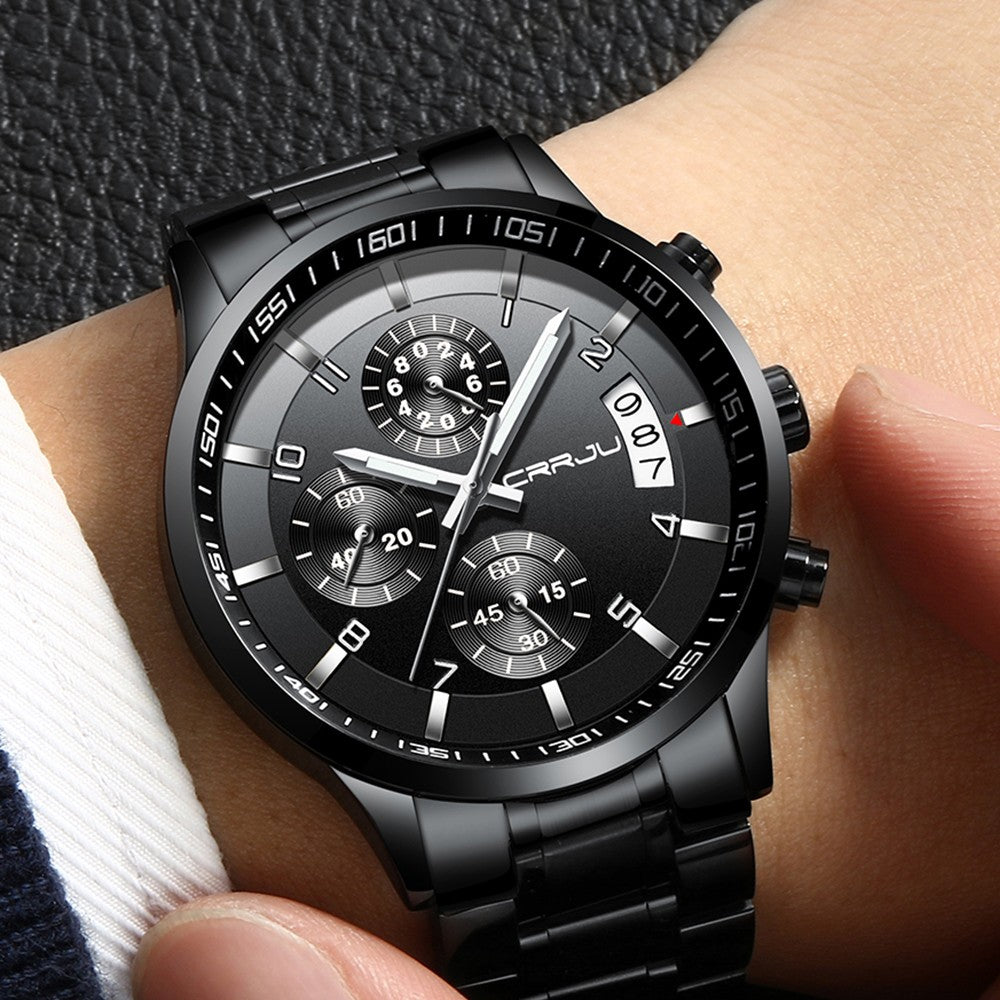 CRRJU Men Quartz Wristwatches Luxury Brand Sporty Chronograph Watches with 316 Stainless Steel Luminous Hands Male Clock Red