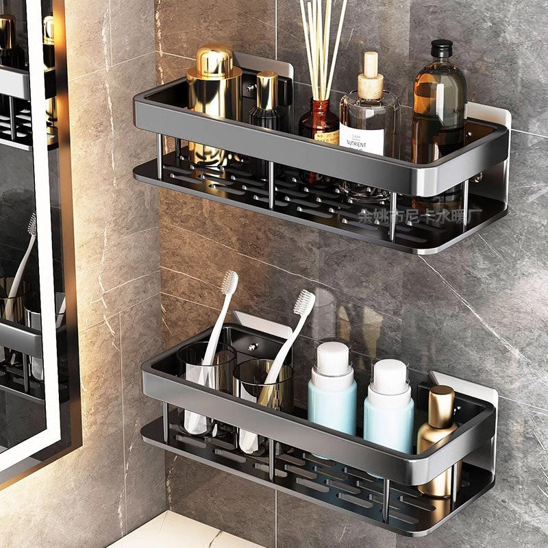 Black rectangular perforation-free bathroom storage rack Kitchen bathroom countertop wall hanging thick storage rack