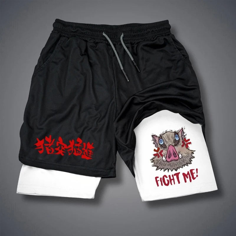 Men'S Fitness Performance Running Training Sports Shorts Fashion Print 2-In-1 Double-Layer Summer Mesh Quick-Drying Beach Shorts