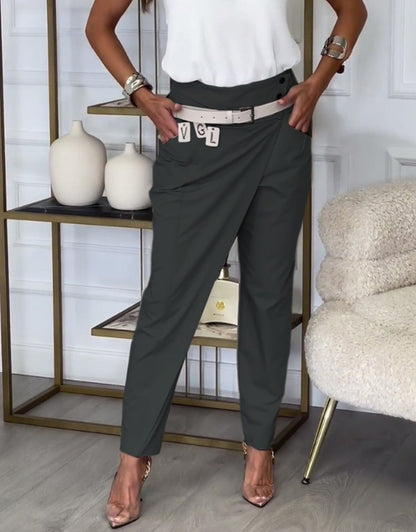 2025 New Spring Asymmetric High Waisted Suit Pants For Women Fashion Chic Belt Straight Pants Casua Street Trousers Lady Bottoms