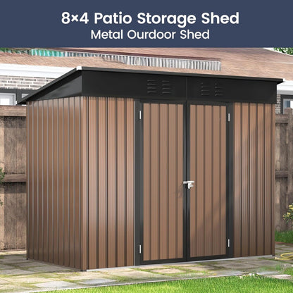 Outdoor Storage Shed 8x4 FT, Outside Sheds & Outdoor Storage Metal Galvanized Steel Yard, Patio, Lawn, Tool Shed with Lockable