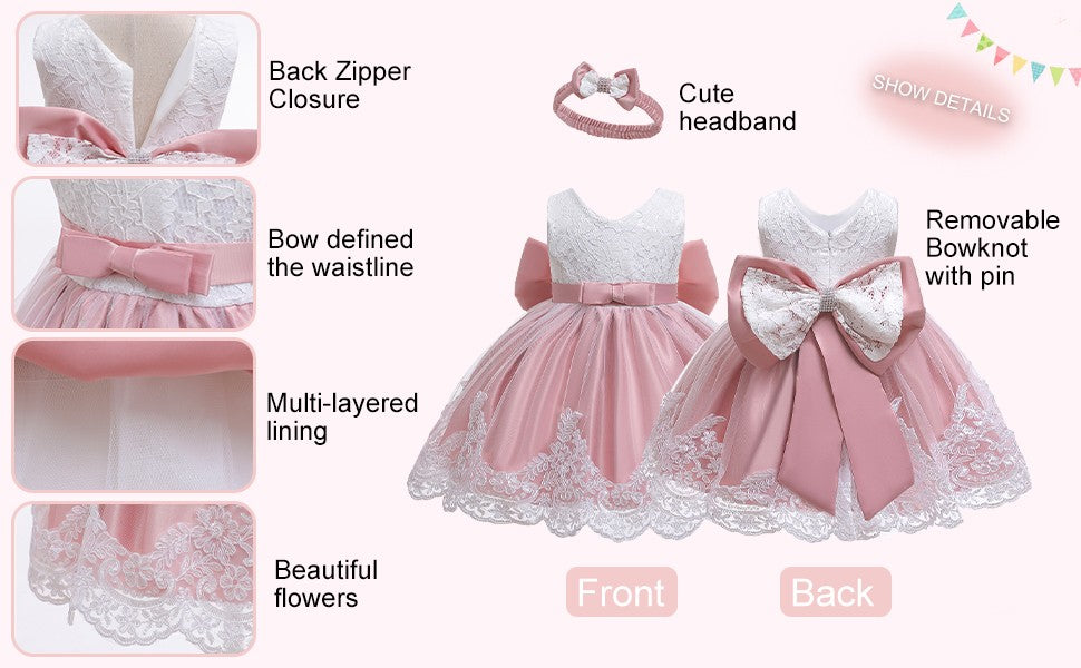 LZH Baby Girl Dress Newborn Clothes Princess Dress+Headwear For Toddler Birthday Wedding Christening Infant Party Christmas Gown
