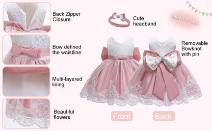 LZH Baby Girl Dress Newborn Clothes Princess Dress+Headwear For Toddler Birthday Wedding Christening Infant Party Christmas Gown