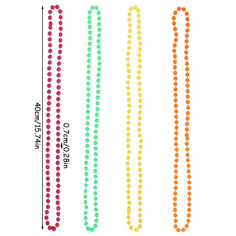 4PCS Connected Beads Necklace Bracelet Set Neon Colorful Beads String Collar Charm Bohemian Fluorescent Choker Birthday Gift