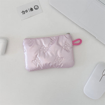 INS Style Silver Sanitary Mat Bag Zipper Button Change Purse Coins Keys Wallet Love Bow Credit Card Holder Cosmetics Napkin