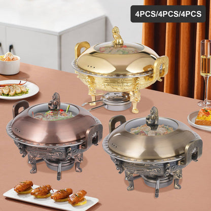 4PCS Chafing Dishes, Classical Round Chafing Buffet Set, Stainless Steel Chafers and Buffet Warmers Sets for Gatherings, Events